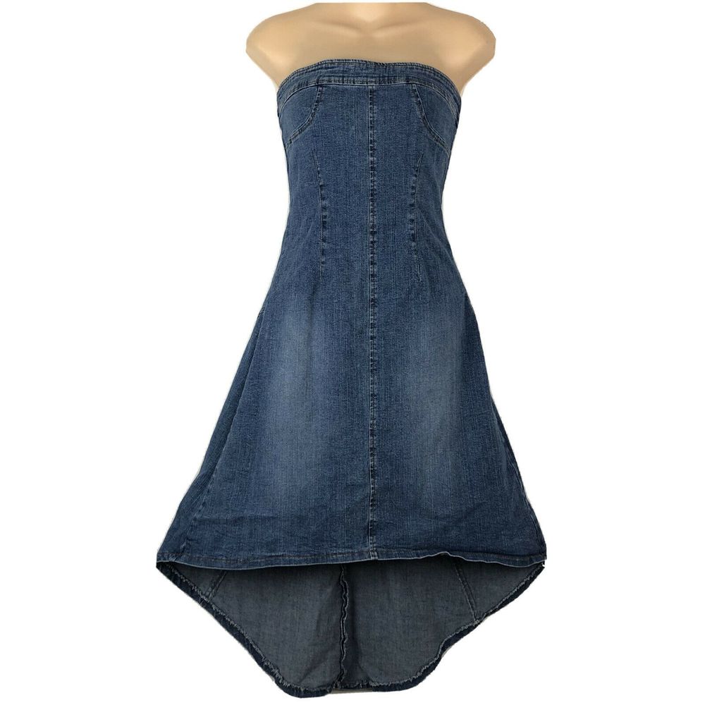 Hot Kiss Denim Strapless Dress High Low